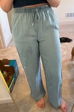 Love Tree Blue Lightweight Wide Leg Drawstring Pants Medium